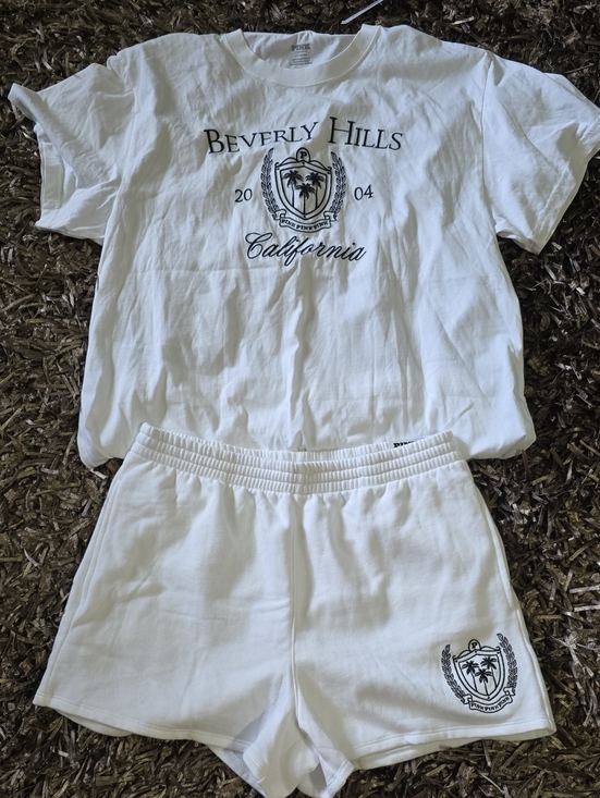 PINK Victoria's Secret Other - PINK Victoria's Secret White Beverly Hills California Tee & Shorts Set NWT